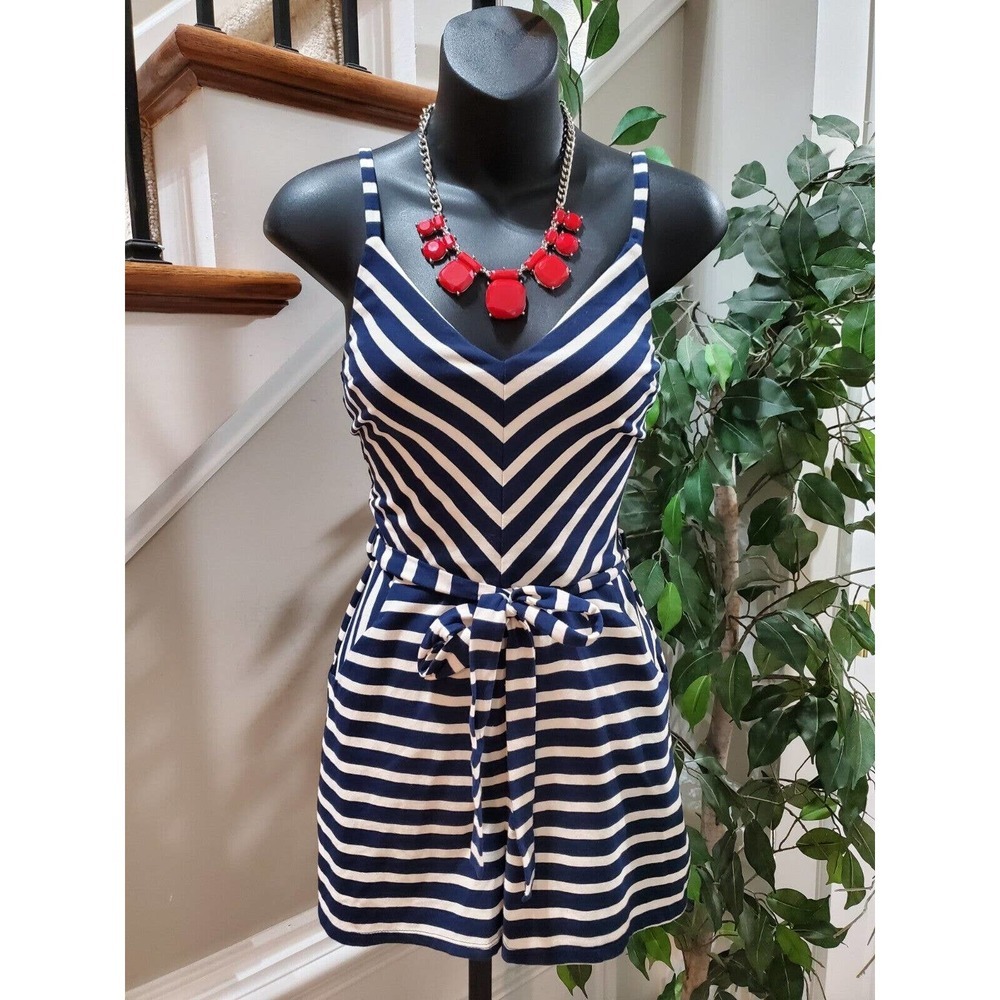 Monteau Los Angeles Women's Blue Cotton V-Neck Sleeveless Casual Romper Size XS‎